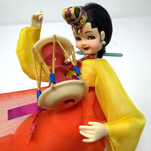 Vintage Korean Traditional Dancer Doll Janggu Drum 10” Folk Art Hanbok Display